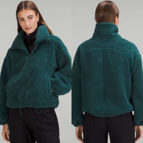 lululemon athletica Jackets & Blazers - Lululemon Cinchable Fleece Zip Up 6 Green Jasper Plush High Neck Sherpa Athletic